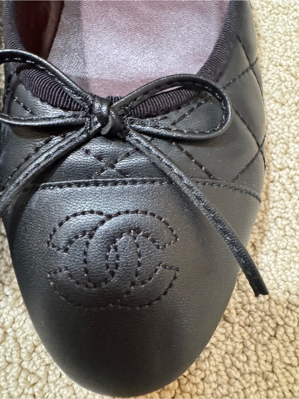 CHANEL Black Quilted Leather CC Logo Ballet Flats - Picture 3 of 10